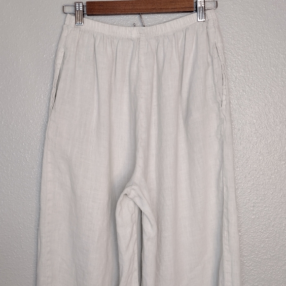 Cut Loose Linen Elastic Waist High Rise Lagenlook Minimalist Wide Leg Pants Sz S - Picture 5 of 14